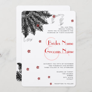 Red Black (less flowers) Fan Wedding Invitations