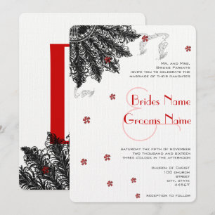 Red Black (less flowers) Fan Wedding Invitations