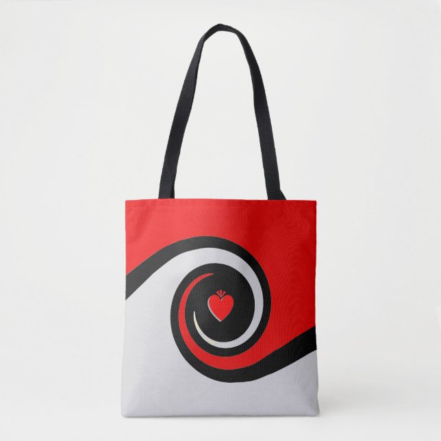 Red, Black & Light Grey Abstract Waves Tote Bag (Front)