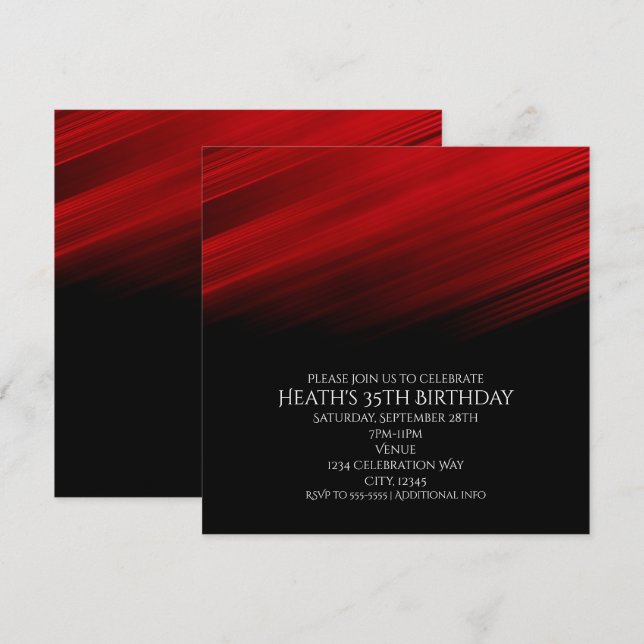 Red & Black Light Streaks Birthday Party Invitation (Front/Back)