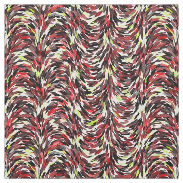 Red Black Lime Green Brush Strokes Art Pattern Fabric (Swatch)