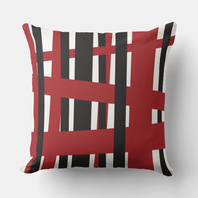 RED BLACK LINES DESIGN Retro Throw Pillow (Front)