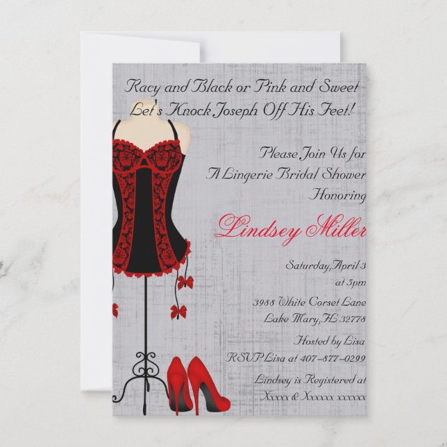 Red & Black Lingerie Bridal Shower Invite (Front)
