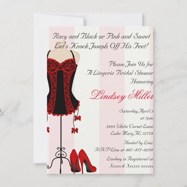 Red & Black Lingerie Bridal Shower Invite (Front)