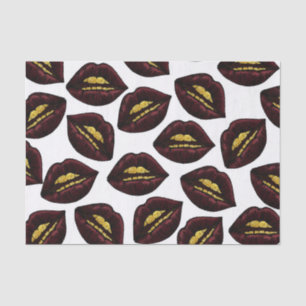 Red Black Lips and Faux Sparkly Gold Grill Teeth Tissue Paper