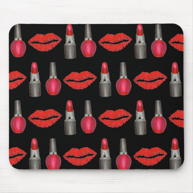 Red Black Lipstick Kiss Nail Polish Makeup Beauty Mouse Mat (Front)