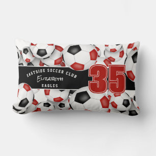 Red black lots of soccer balls team name  lumbar cushion