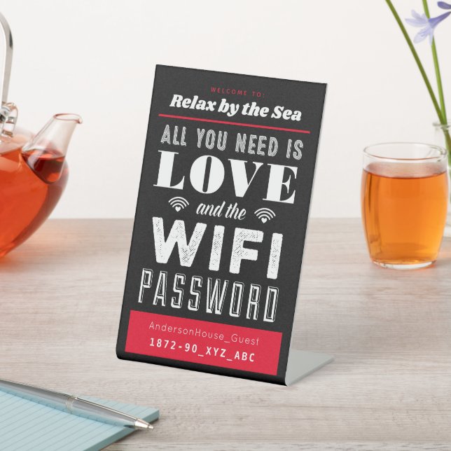 Red Black Love and Wifi Home Network and Password Pedestal Sign (In SItu)