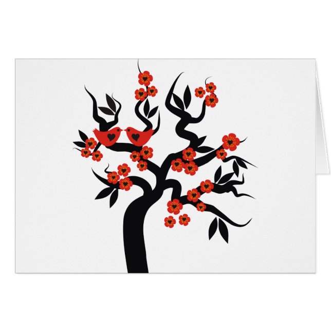 Red black Love birds sakura cherry tree & Blossoms (Front Horizontal)