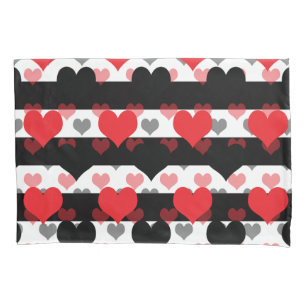 Red Black Love Hearts With Black White Stripes Pillowcase
