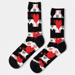 Red Black Love Hearts With Black White Stripes  Socks