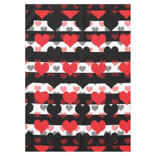 Red Black Love Hearts With Black White Stripes Tablecloth