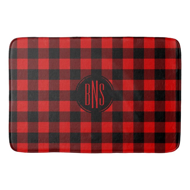 Red Black Lumberjack Buffalo Plaid bath mat (Front)