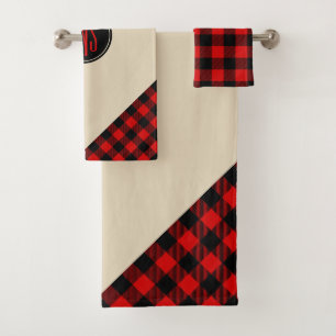 Red Black Lumberjack Buffalo Plaid Pattern Bath Towel Set