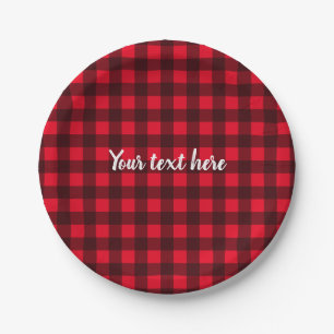 Red black lumberjack buffolo plaid theme paper plate