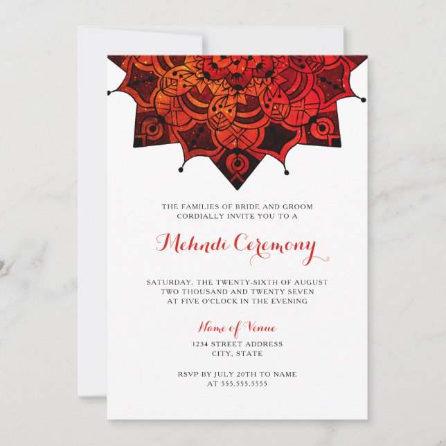 Red Black Mandala Mehndi Ceremony Wedding Invitation (Front)