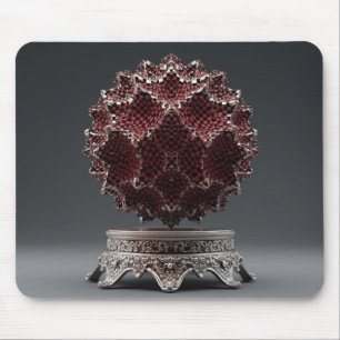 Red & Black Mandelbrot Sphere On Silver Pedestal Mouse Mat