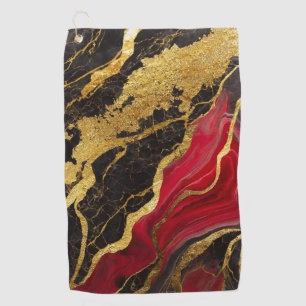 Red Black Marble Pattern with Gold Golf Towel