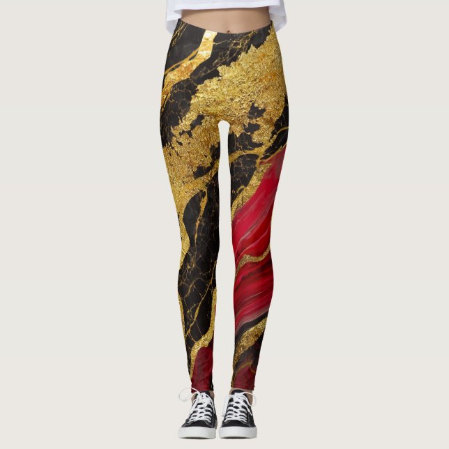 Red Black Marble Pattern with Gold Leggings (Front)
