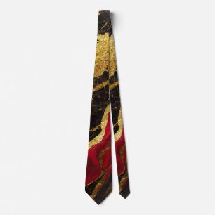 Red Black Marble Pattern with Gold Tie