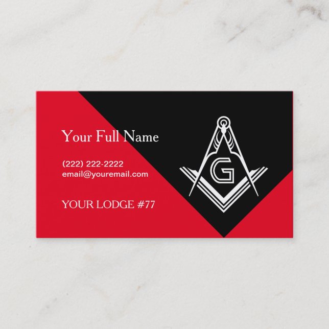 Red & Black Masonic Business Cards | Freemason (Front)