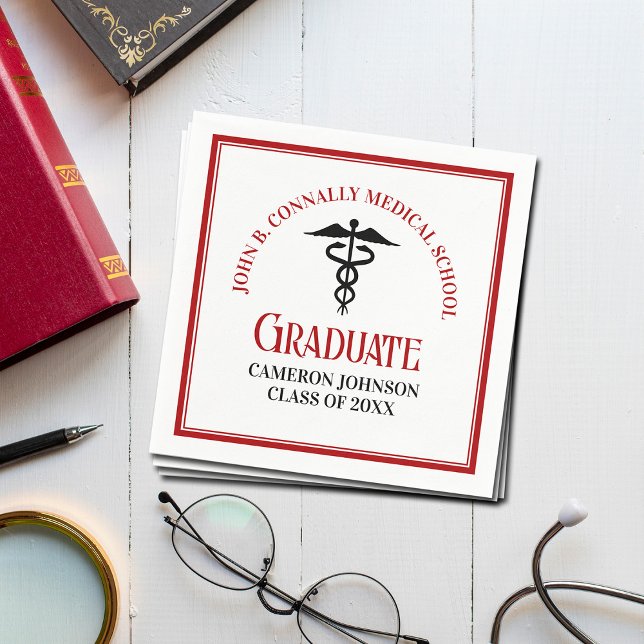Red Black Medical School Custom Graduation Party Napkin (Creator Uploaded)