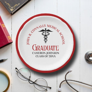 Red Black Medical School Custom Graduation Party Paper Plate