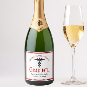 Red Black Medical School Custom Graduation Party Sparkling Wine Label