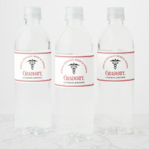 Red Black Medical School Custom Graduation Party Water Bottle Label