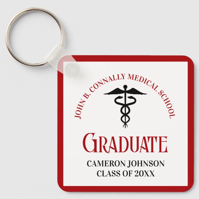 Red Black Medical School Graduate Keepsake Key Ring (Front)