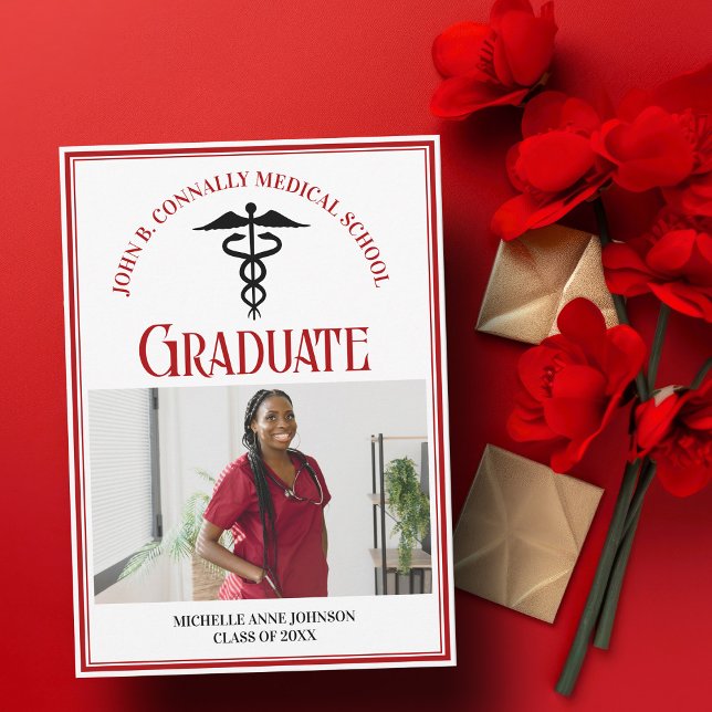 Red Black Medical School Graduation Photo Announcement (Creator Uploaded)