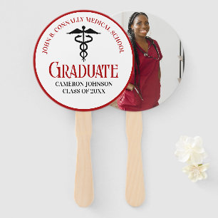 Red Black Medical School Photo Graduation Party Hand Fan