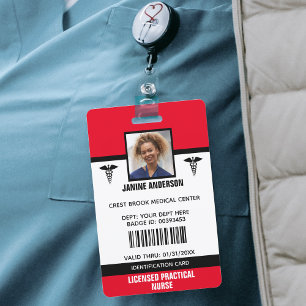 Red & Black Medical Staff Employee Doctor Nurse ID Badge