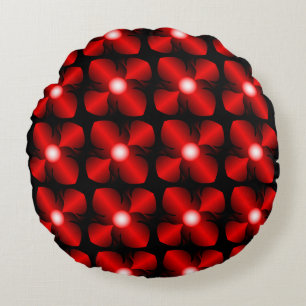 red & black metallic flowers floral goth pattern round cushion