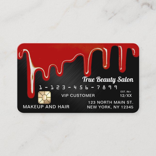 Red Black Metallic Thick Drips Credit Business Card (Front)