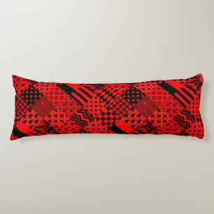 Red Black Mixed Patterns Patchwork Design Body Cushion