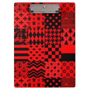 Red Black Mixed Patterns Patchwork Design Clipboard