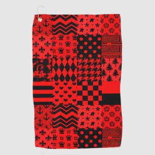 Red Black Mixed Patterns Patchwork Design Golf Towel