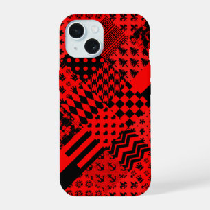 Red Black Mixed Patterns Patchwork Design iPhone 15 Case