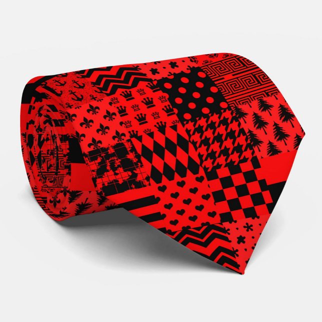 Red Black Mixed Patterns Patchwork Design  Tie (Creator Uploaded)