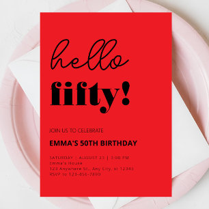 Red Black Modern 50th Birthday Invitation