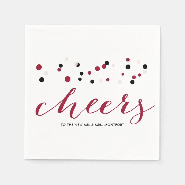 Red & Black Modern Confetti Dots Cheers Wedding Napkin (Front)