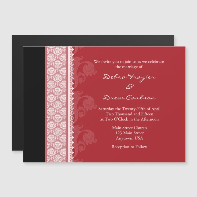 Red Black Modern Magnetic Wedding Invitation (Front/Back)