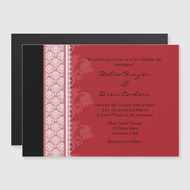 Red Black Modern Magnetic Wedding Invitation (Front/Back)