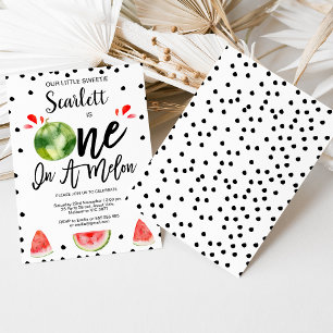 Red Black Modern One in A Melon 1st Birthday  Invitation