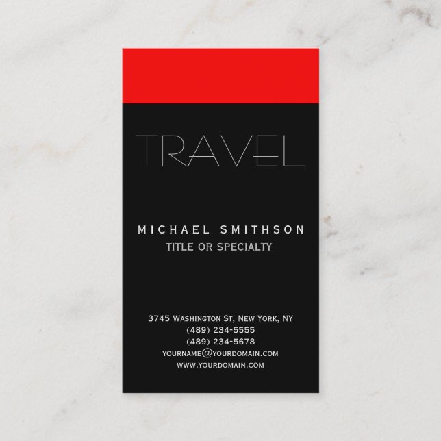 Red Black Modern Simple Travel Agent Business Card (Front)