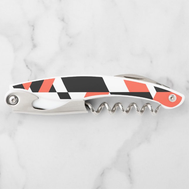 Red-black, modern, trendy, urban geometric design corkscrew (Front)