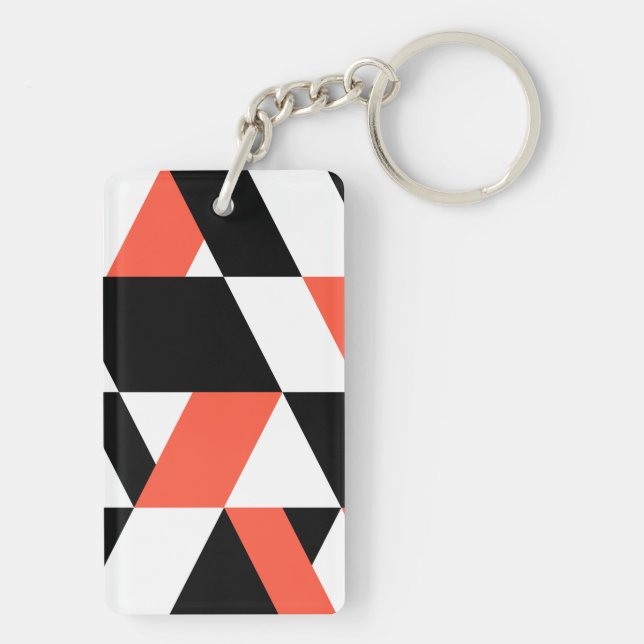 Red-black, modern, trendy, urban geometric design key ring (Back)