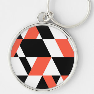 Red-black, modern, trendy, urban geometric design key ring