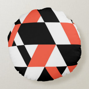 Red-black, modern, trendy, urban geometric design round cushion